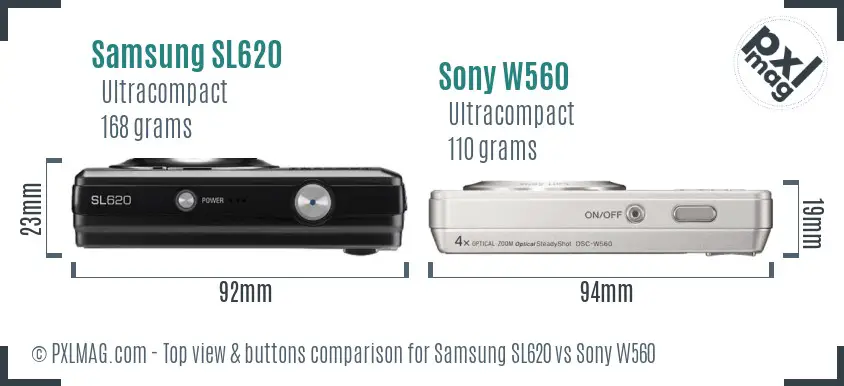 Samsung SL620 vs Sony W560 top view buttons comparison