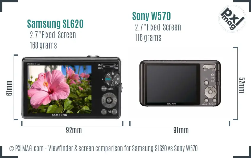 Samsung SL620 vs Sony W570 Screen and Viewfinder comparison