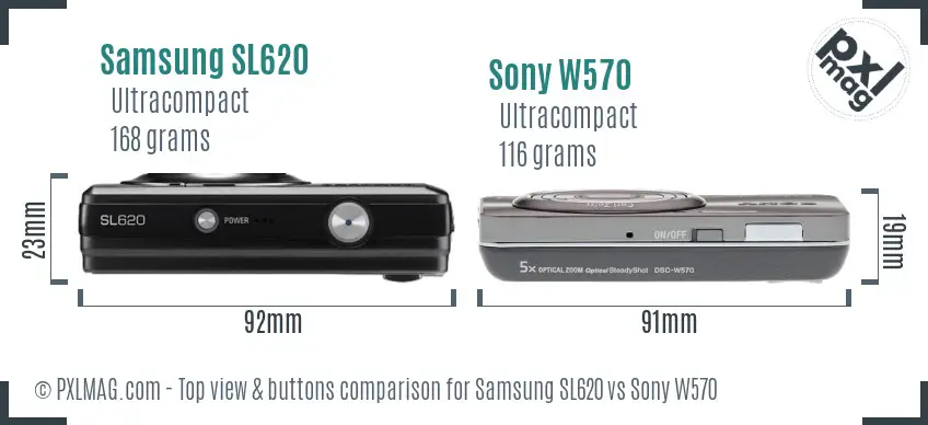 Samsung SL620 vs Sony W570 top view buttons comparison