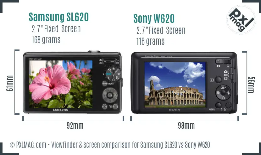 Samsung SL620 vs Sony W620 Screen and Viewfinder comparison