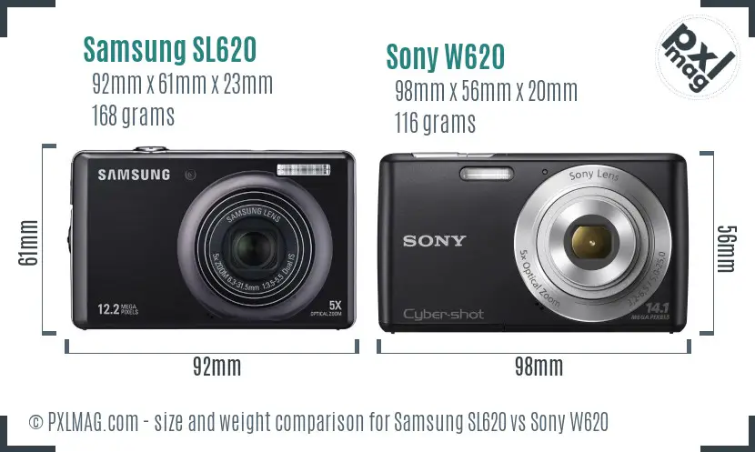 Samsung SL620 vs Sony W620 size comparison