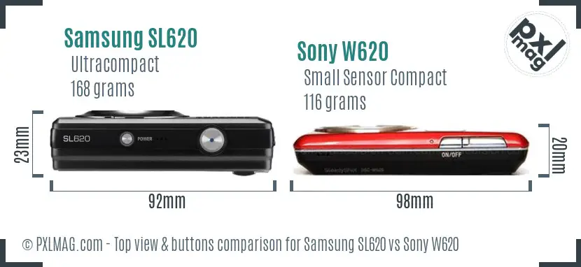 Samsung SL620 vs Sony W620 top view buttons comparison