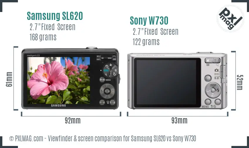 Samsung SL620 vs Sony W730 Screen and Viewfinder comparison