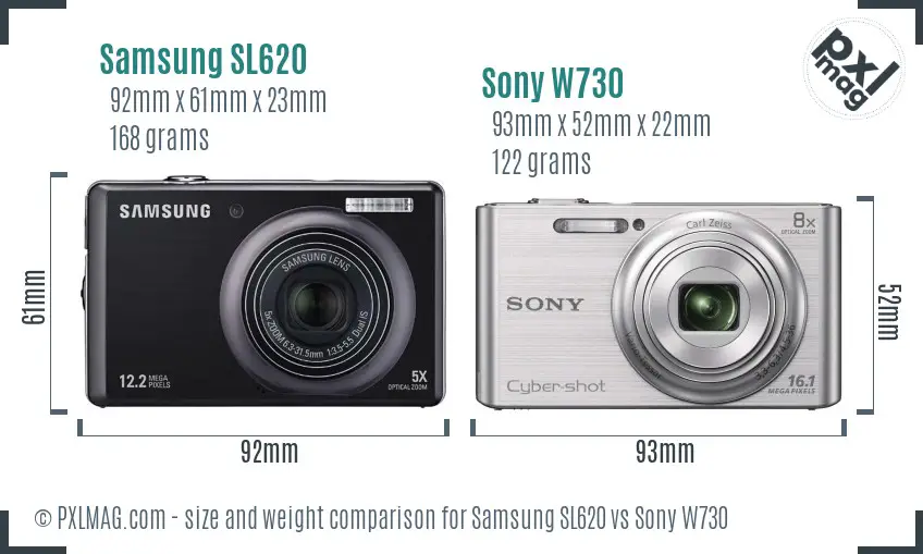 Samsung SL620 vs Sony W730 size comparison