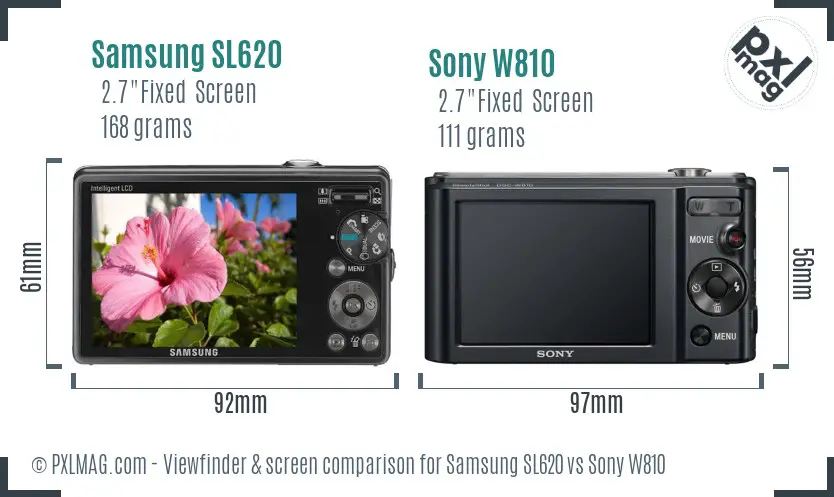 Samsung SL620 vs Sony W810 Screen and Viewfinder comparison