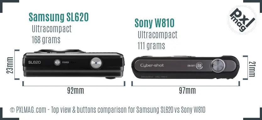 Samsung SL620 vs Sony W810 top view buttons comparison