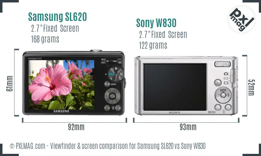 Samsung SL620 vs Sony W830 Screen and Viewfinder comparison