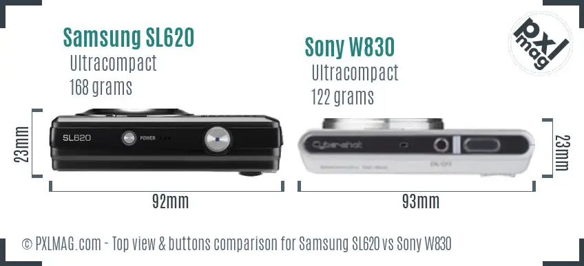 Samsung SL620 vs Sony W830 top view buttons comparison