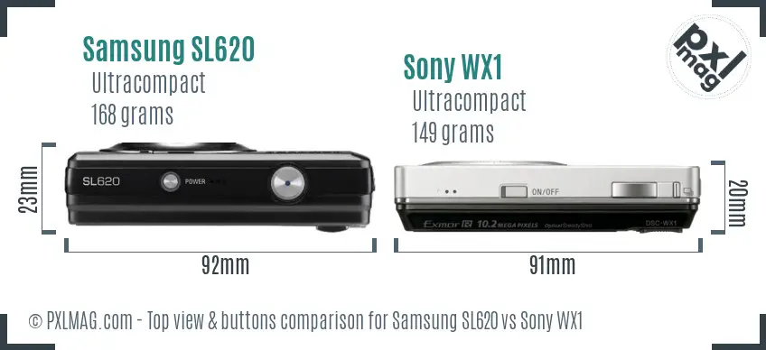 Samsung SL620 vs Sony WX1 top view buttons comparison