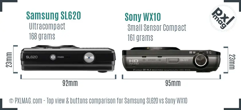 Samsung SL620 vs Sony WX10 top view buttons comparison Samsung SL620 vs Sony WX10 top view buttons comparison