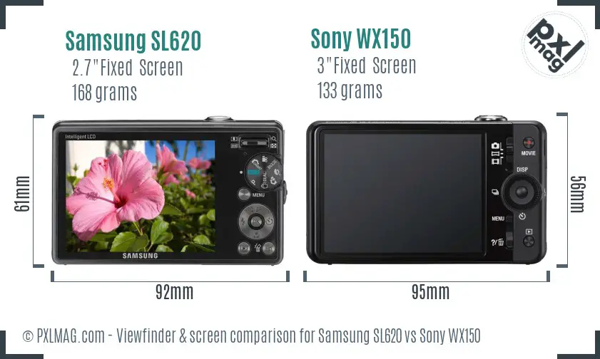 Samsung SL620 vs Sony WX150 Screen and Viewfinder comparison