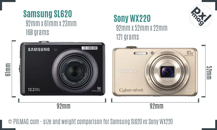 Samsung SL620 vs Sony WX220 size comparison