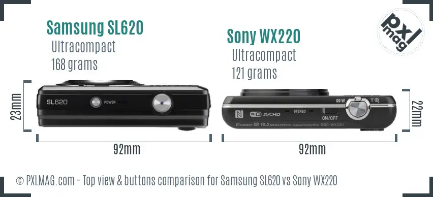 Samsung SL620 vs Sony WX220 top view buttons comparison