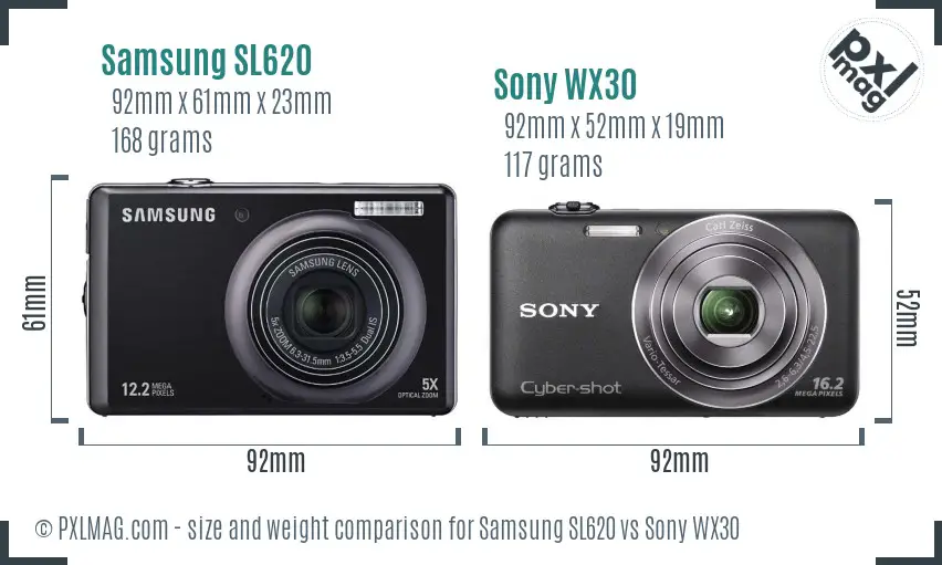 Samsung SL620 vs Sony WX30 size comparison