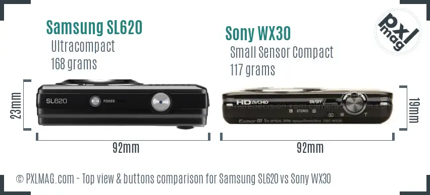 Samsung SL620 vs Sony WX30 top view buttons comparison