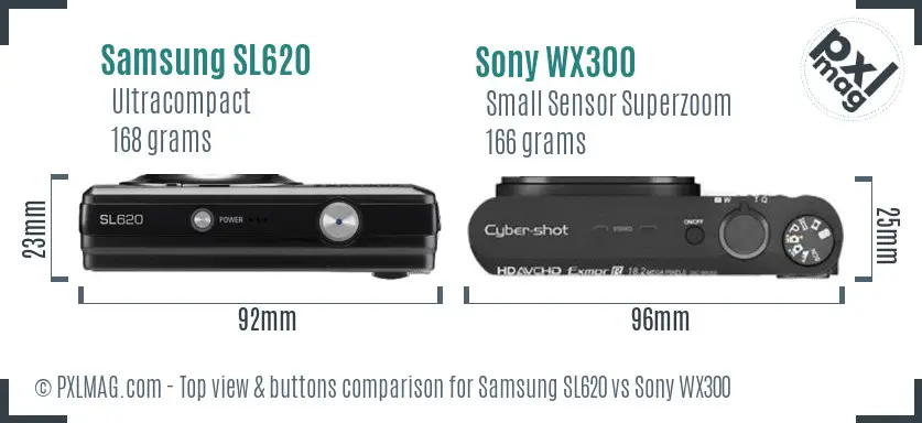 Samsung SL620 vs Sony WX300 top view buttons comparison