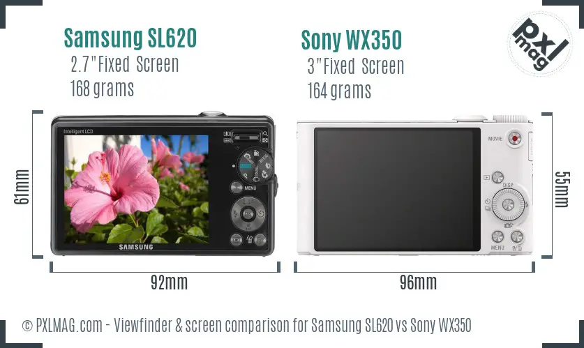 Samsung SL620 vs Sony WX350 Screen and Viewfinder comparison