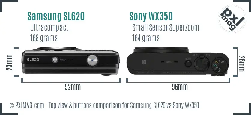 Samsung SL620 vs Sony WX350 top view buttons comparison