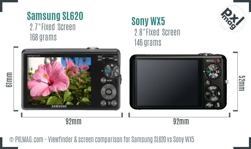 Samsung SL620 vs Sony WX5 Screen and Viewfinder comparison