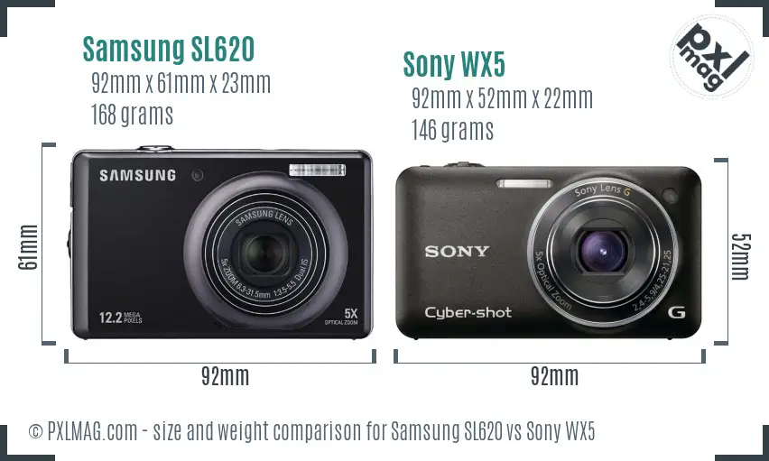 Samsung SL620 vs Sony WX5 size comparison