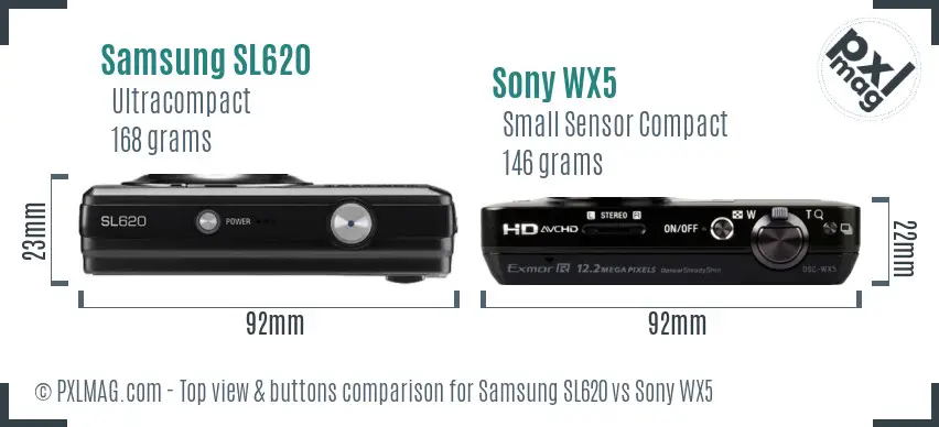 Samsung SL620 vs Sony WX5 top view buttons comparison