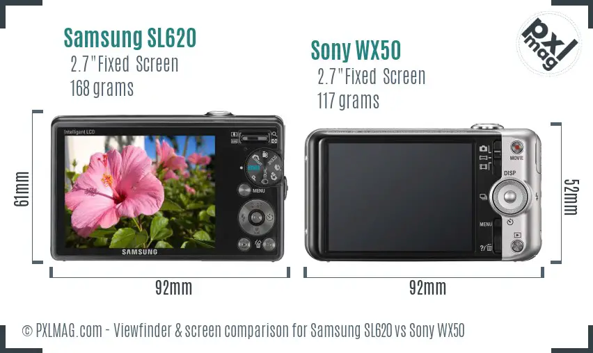 Samsung SL620 vs Sony WX50 Screen and Viewfinder comparison