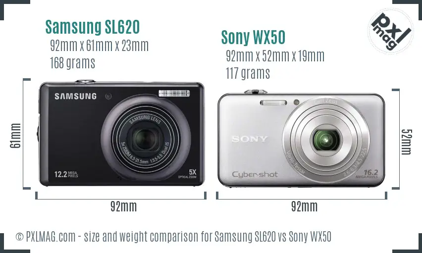 Samsung SL620 vs Sony WX50 size comparison