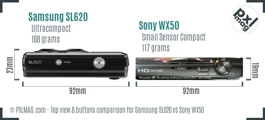 Samsung SL620 vs Sony WX50 top view buttons comparison