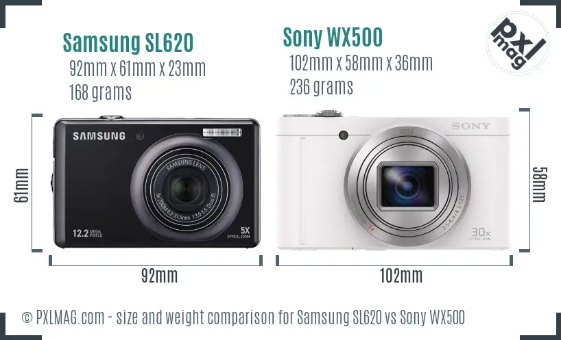 Samsung SL620 vs Sony WX500 size comparison