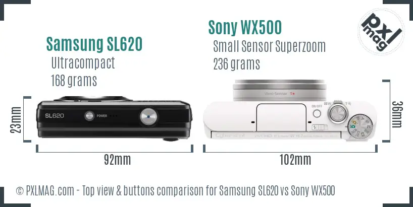 Samsung SL620 vs Sony WX500 top view buttons comparison