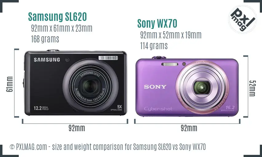 Samsung SL620 vs Sony WX70 size comparison