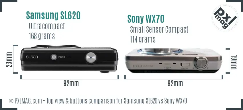 Samsung SL620 vs Sony WX70 top view buttons comparison