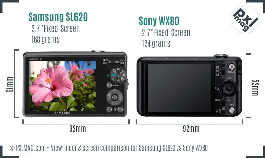 Samsung SL620 vs Sony WX80 Screen and Viewfinder comparison