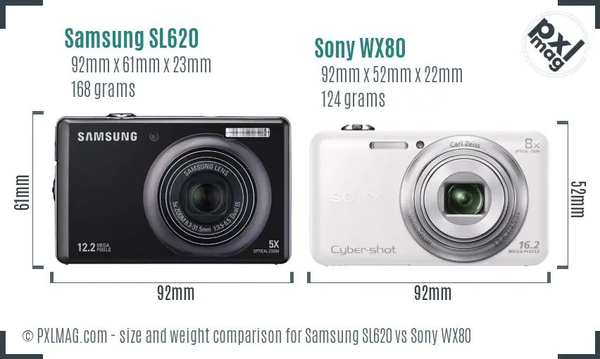 Samsung SL620 vs Sony WX80 size comparison