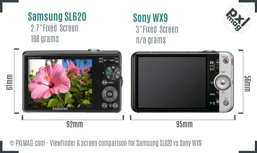 Samsung SL620 vs Sony WX9 Screen and Viewfinder comparison