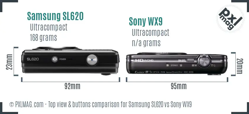 Samsung SL620 vs Sony WX9 top view buttons comparison