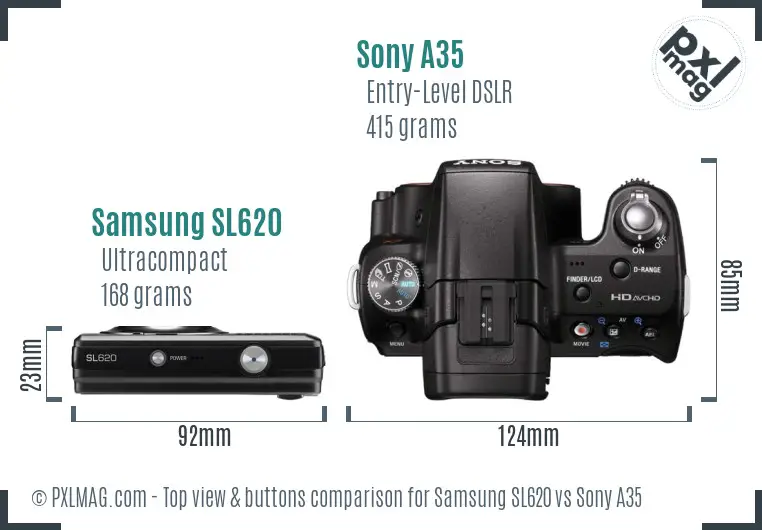 Samsung SL620 vs Sony A35 top view buttons comparison