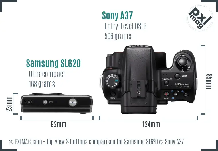 Samsung SL620 vs Sony A37 top view buttons comparison