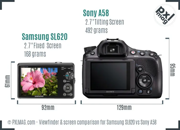 Samsung SL620 vs Sony A58 Screen and Viewfinder comparison