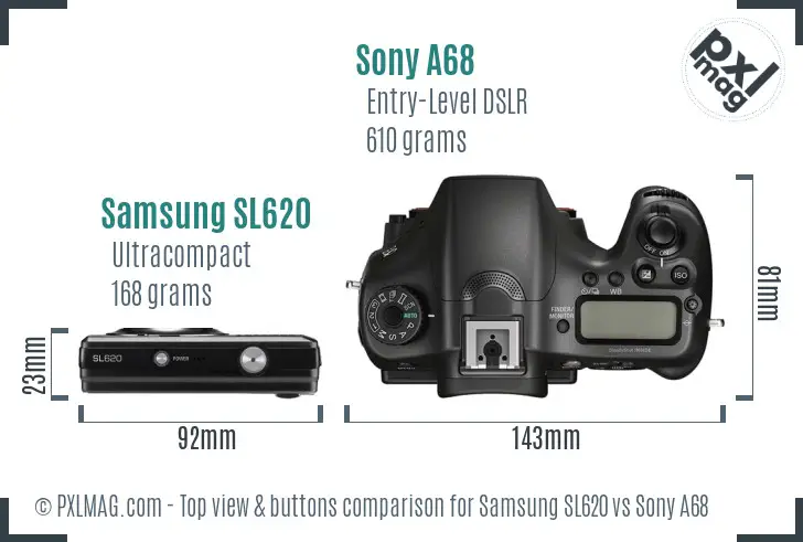 Samsung SL620 vs Sony A68 top view buttons comparison