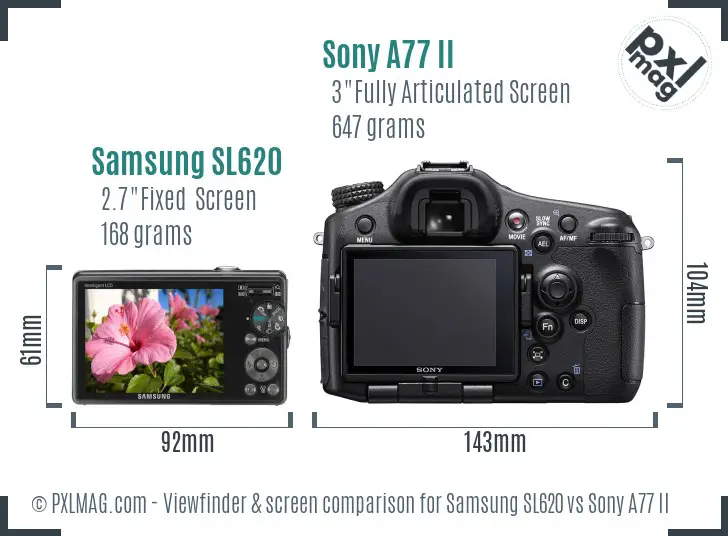 Samsung SL620 vs Sony A77 II Screen and Viewfinder comparison