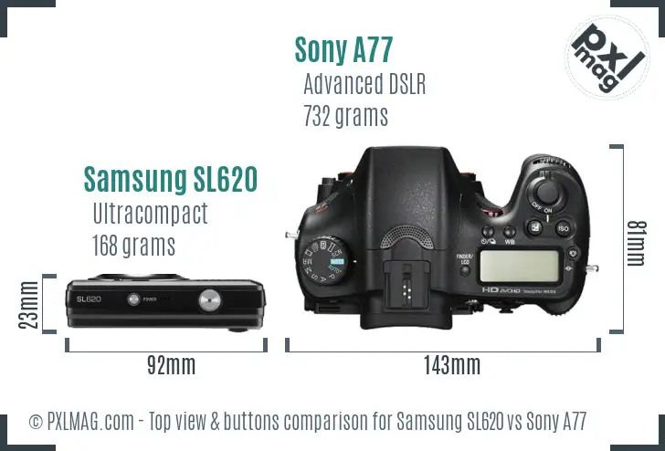 Samsung SL620 vs Sony A77 top view buttons comparison