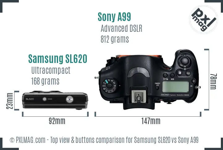 Samsung SL620 vs Sony A99 top view buttons comparison