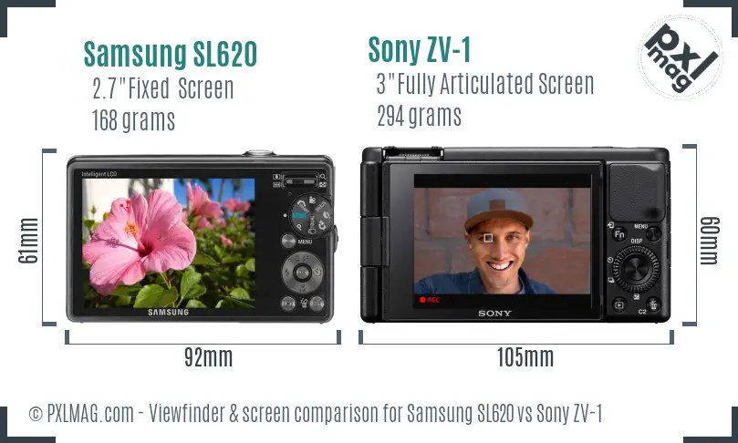 Samsung SL620 vs Sony ZV-1 Screen and Viewfinder comparison