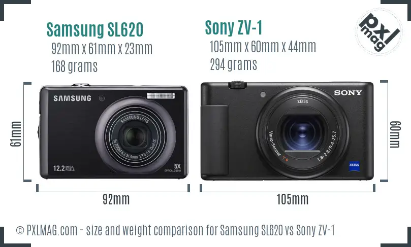 Samsung SL620 vs Sony ZV-1 size comparison