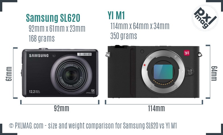 Samsung SL620 vs YI M1 size comparison