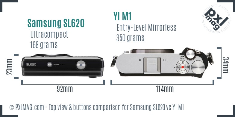 Samsung SL620 vs YI M1 top view buttons comparison