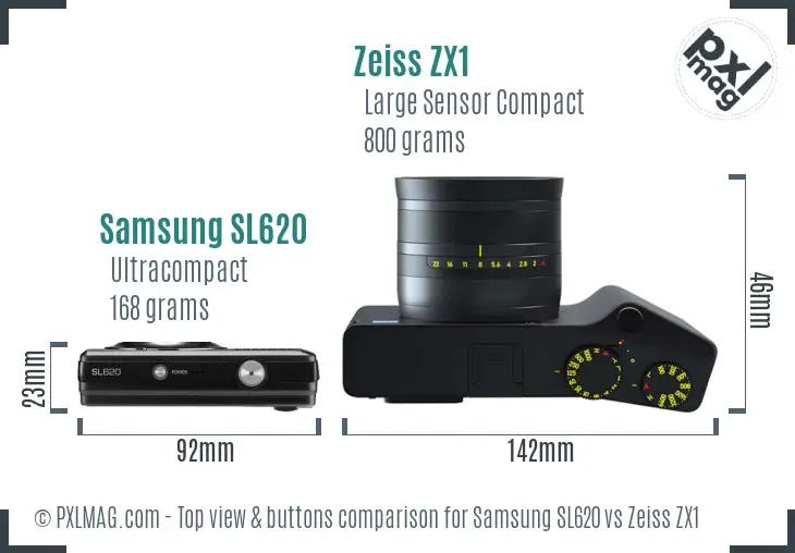 Samsung SL620 vs Zeiss ZX1 top view buttons comparison