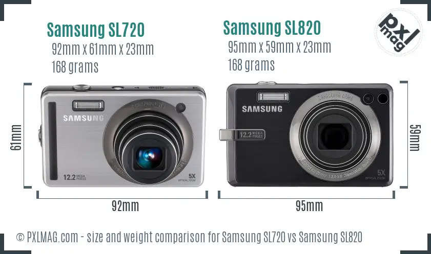 Samsung SL720 vs Samsung SL820 size comparison