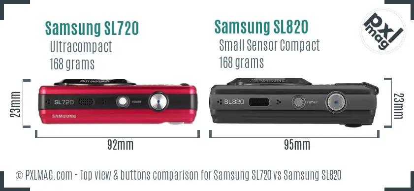 Samsung SL720 vs Samsung SL820 top view buttons comparison